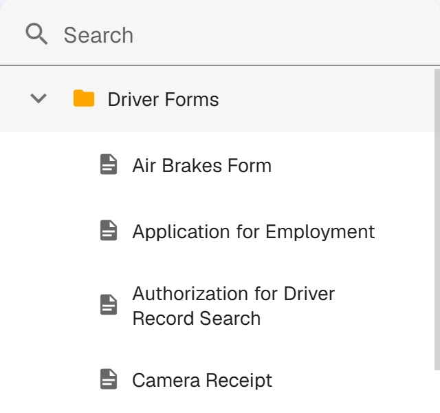 Skye's Forms menu, open on the Driver Forms folder